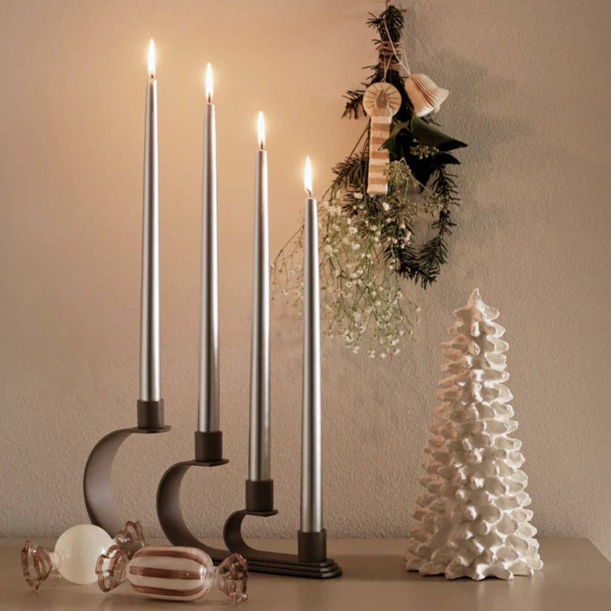Broste Copenhagen - Kerzen getaucht silver 4er Set