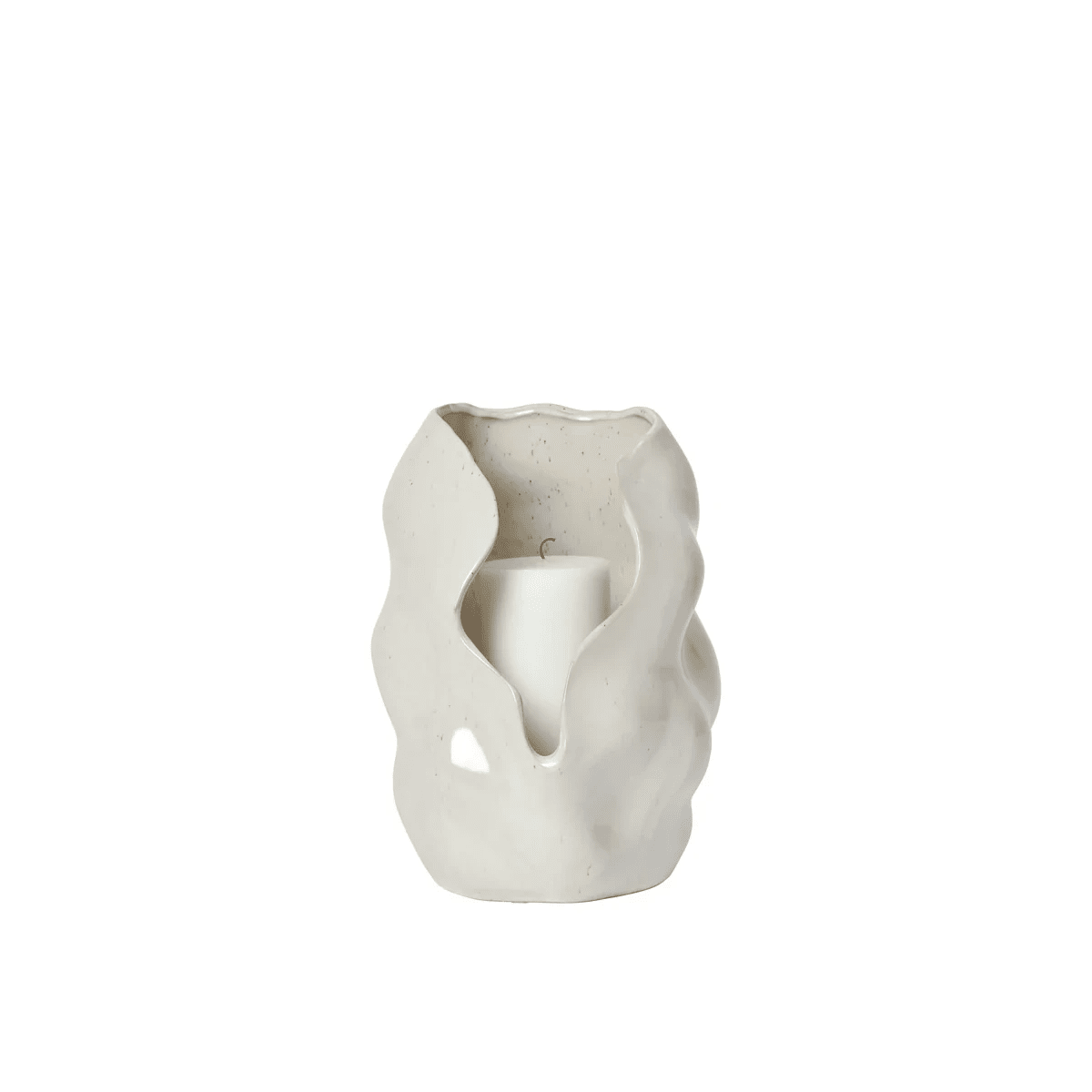 Broste Copenhagen - Teelichthalter Hekla white cream L

