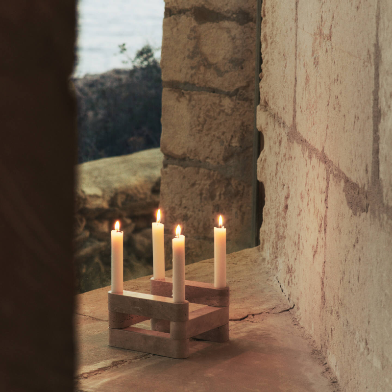 Ferm Living - Kerzenständer Newel Modular Travertine