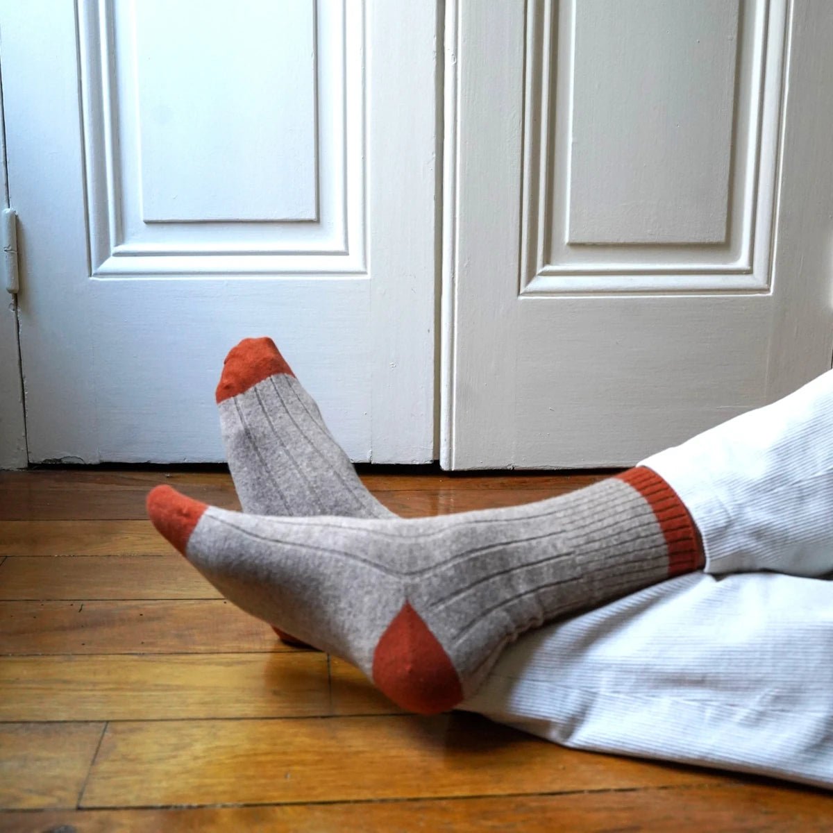 KLUE - Socken Merinowolle Streifen beige/orange