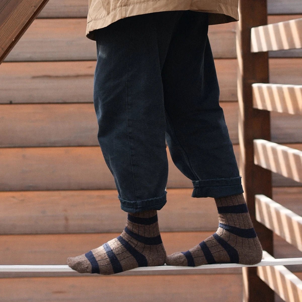 KLUE - Socken Merinowolle mit Streifen braun/schwarz