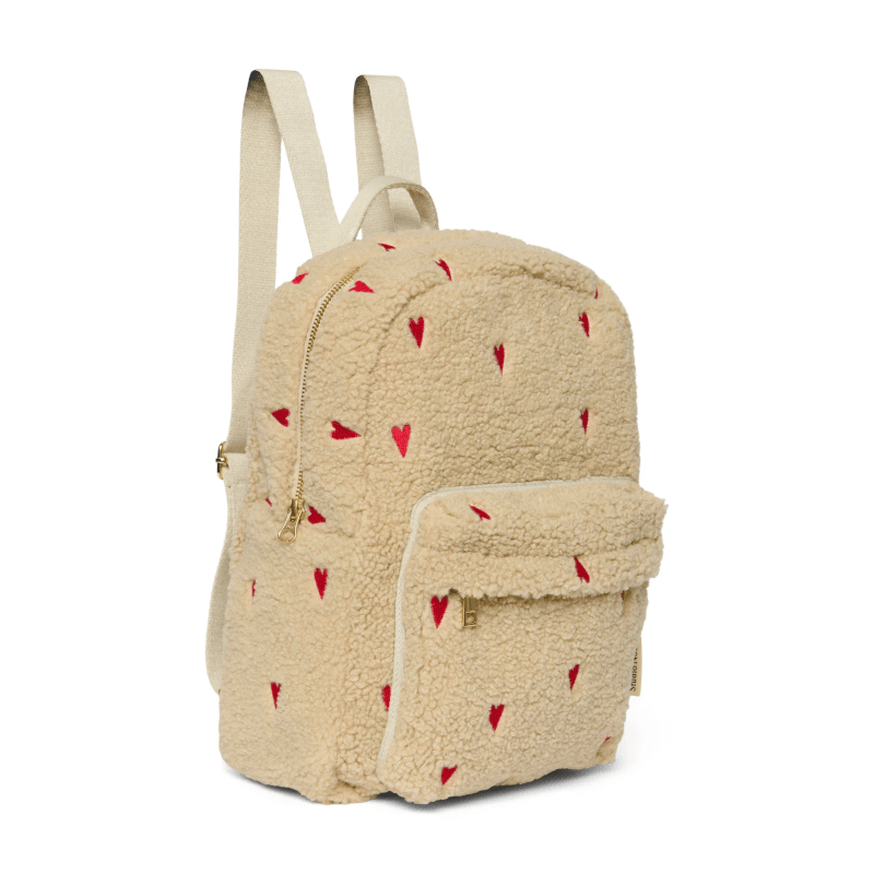 Rucksack midi - Ecru/Teddy Hearts mit Vordertasche von Studio Noos