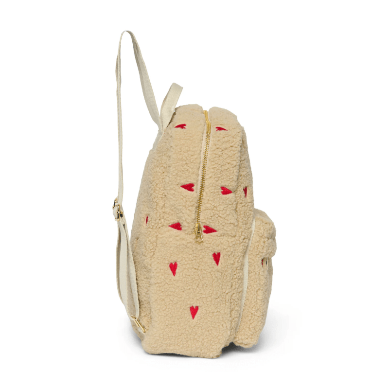 Rucksack midi - Ecru/Teddy Hearts mit Vordertasche von Studio Noos