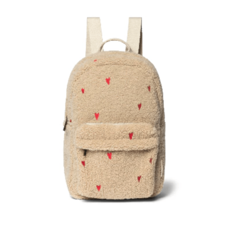 Rucksack midi - Ecru/Teddy Hearts mit Vordertasche von Studio Noos