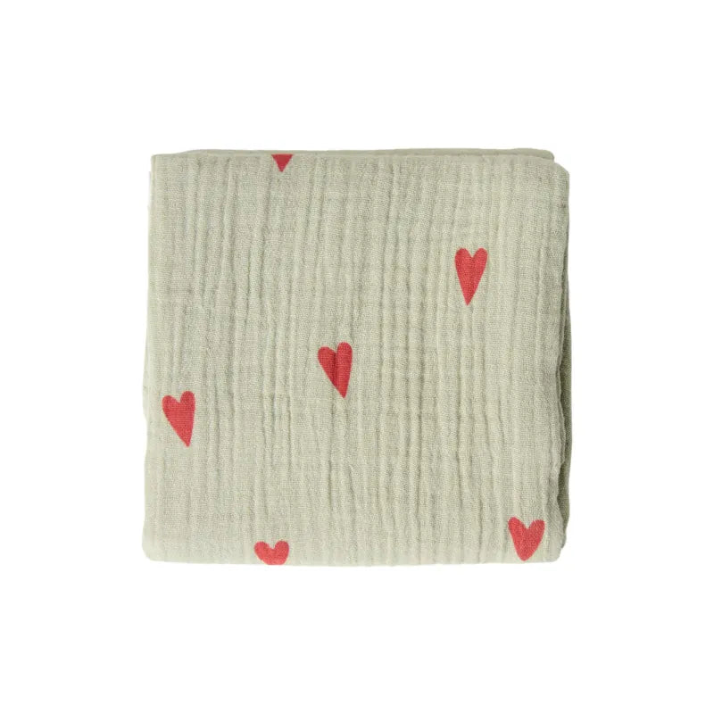 Studio Noos - Muselin Swaddle Hearts Sage Green