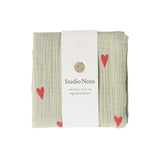 Studio Noos - Muselin Swaddle Hearts Sage Green