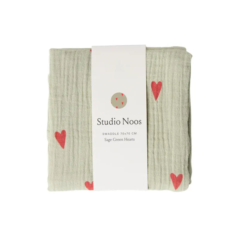 Studio Noos - Muselin Swaddle Hearts Sage Green