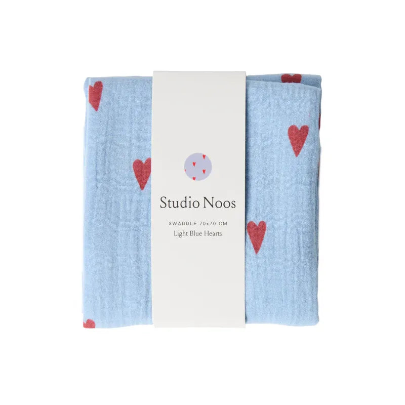 Studio Noos - Muselin Swaddle Hearts Light Blue