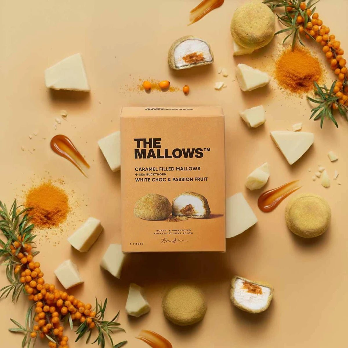 The Mallows - Marshmellows Karamell, Passionsfrucht, Sanddorn/weisse Schokolade


